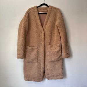 ASTR Fauna Teddy Oversized Cafe Au Lait Faux Fur Coat Size S Long Line